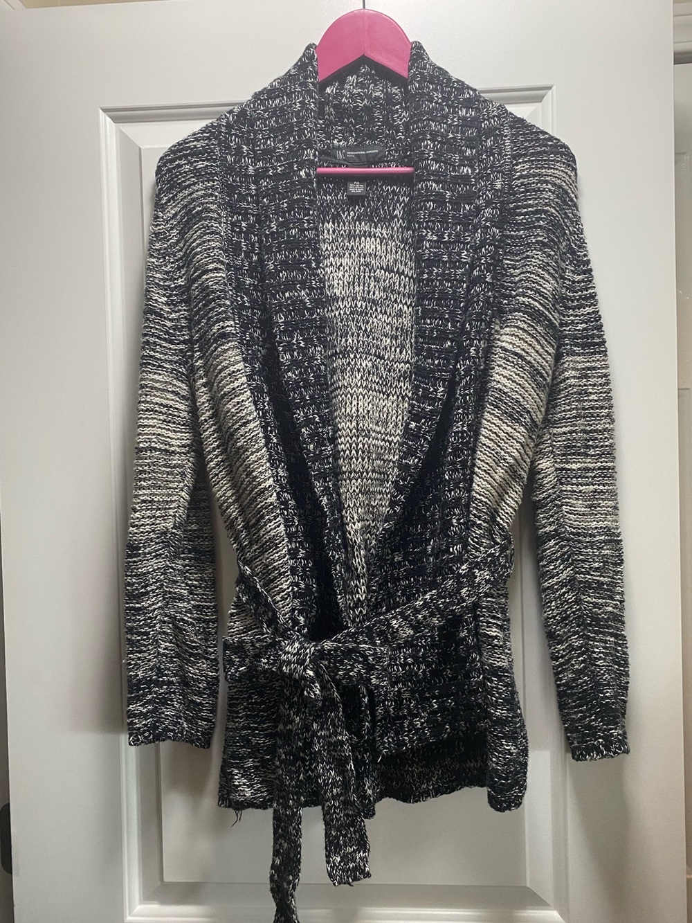 INC Open Front Knit Black and White Cardigan Sweater Petite M
